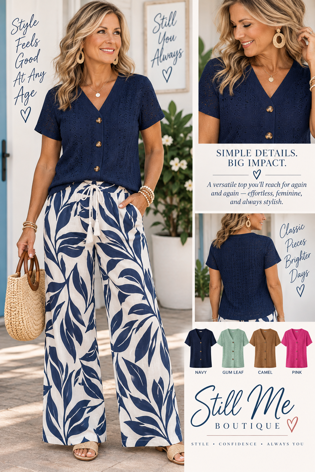 Openwork Notched Short Sleeve Top
