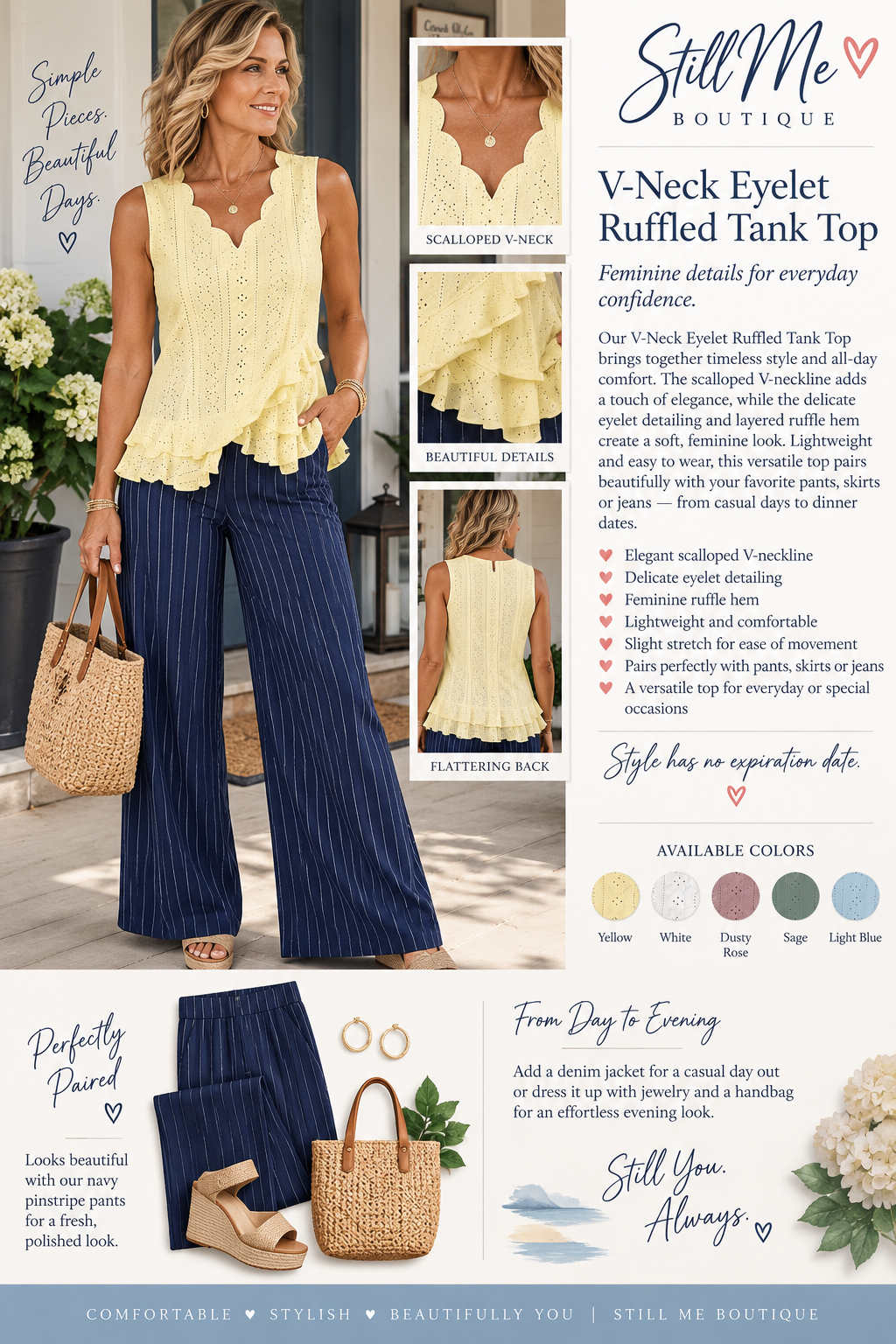 V-Neck Eyelet Ruffled Tank Top